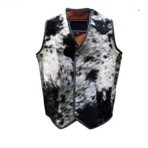 Cowhide Leather Vest – Genuine Black & White Cow Skin Unisex Western Waistcoat