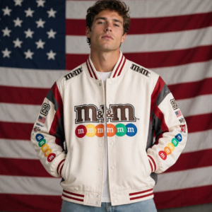 M&M’s NASCAR Racing Style, Bomber Streetwear Embroidered Button-Up Jacket
