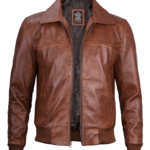 Distressed Brown Leather Bomber