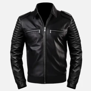 Slim-Fit Leather Racer Jacket